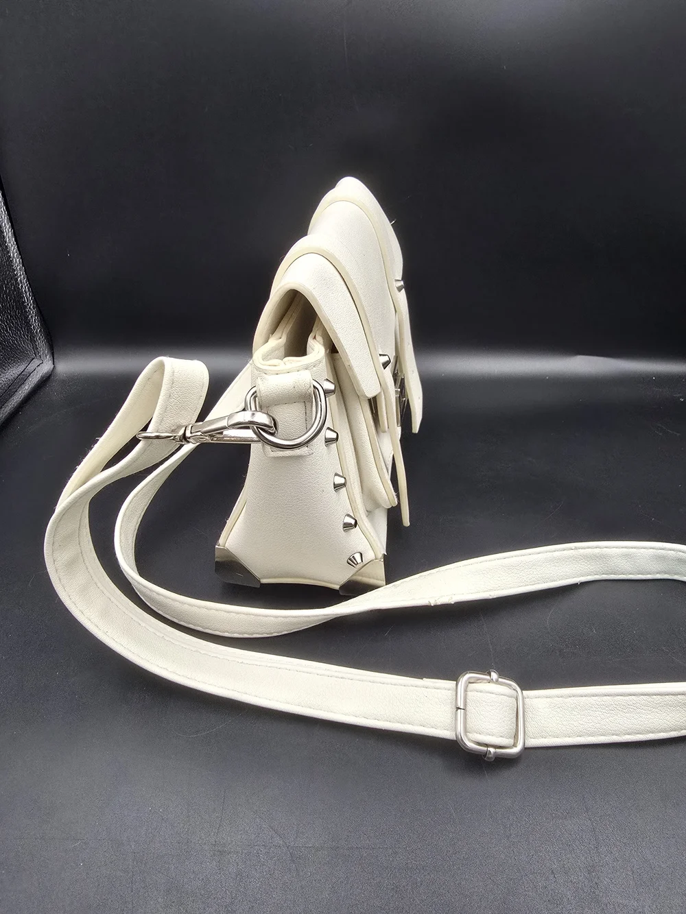 Cream Studded Crossbody Bag with Adjustable Strap
